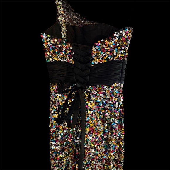 Multicolor Sequin Satin One-Shoulder Full Length Gown New - Picture 5 of 5